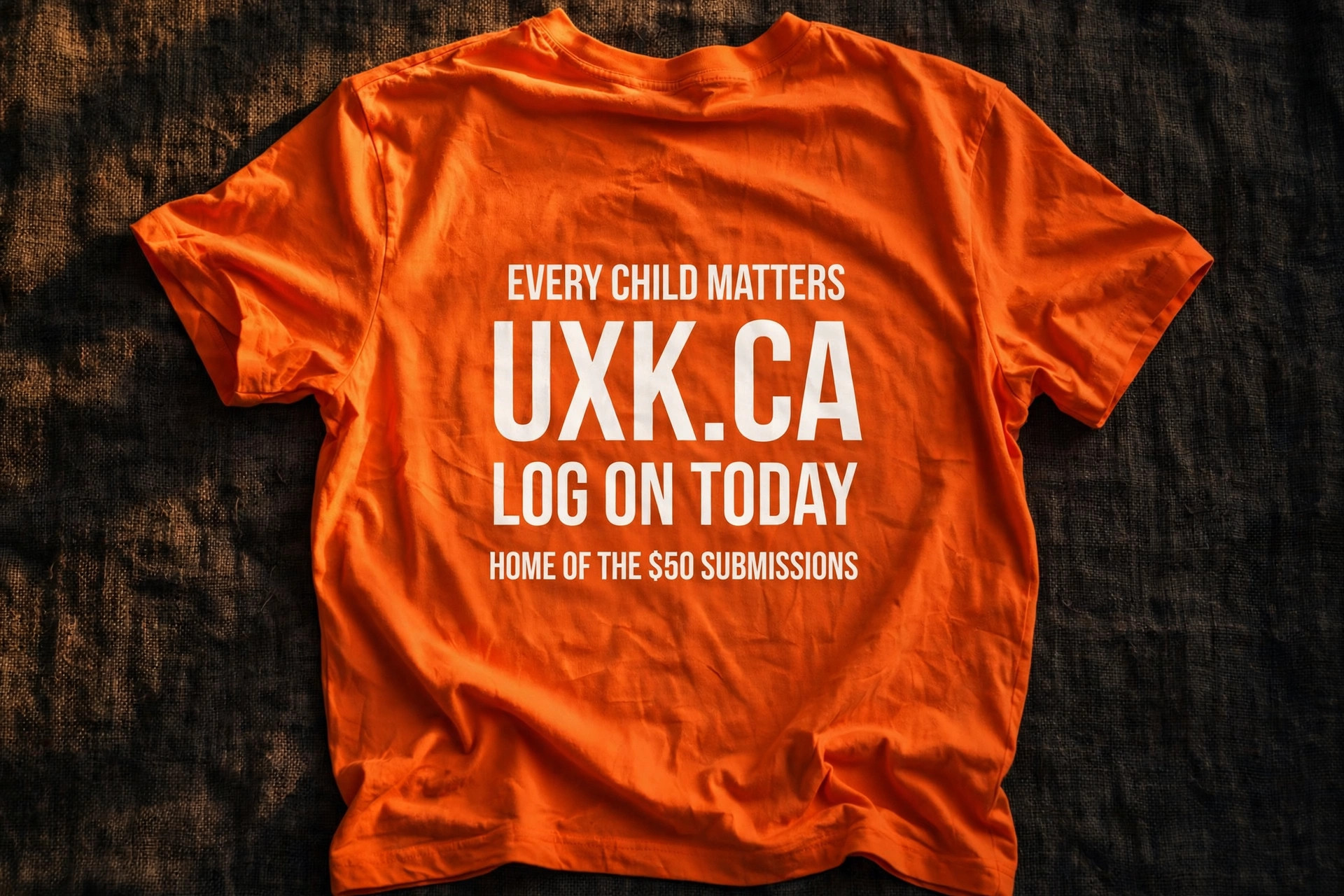 Orange t-shirt reading Every Child Matters — UXK.CA — Log On Today — Home of the $50 Submissions